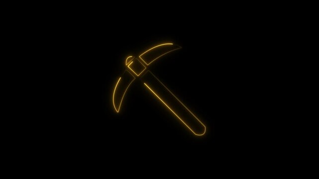 Abstract glowing construction industrial digital neon sign for service center workshop shop beautiful shiny with miner's pick for repair icon.Pickax Icon.