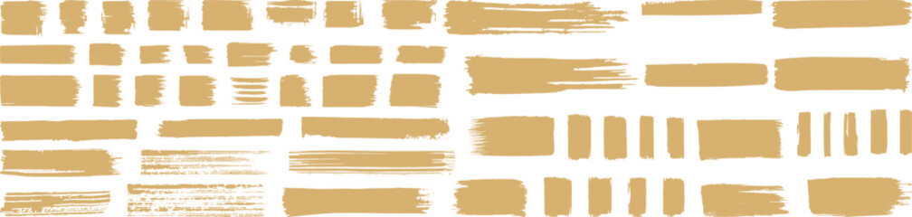 Brush Strokes Vector Set, Gold Grunge Paint, Isolated on White Background.