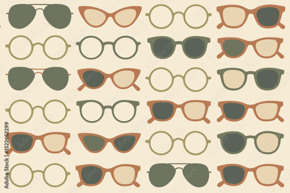 Poster stylish sunglasses arranged in a repeating pattern against a light background