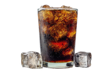 Refreshing glass of ice-cold cola with ice cubes, cut out
