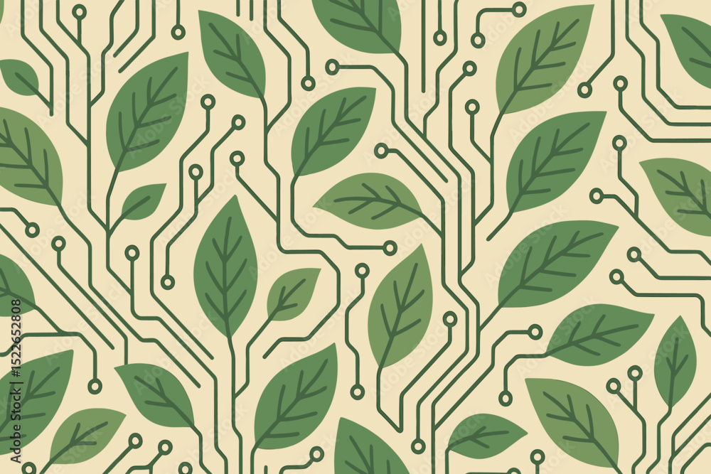 Aufkleber nature meets technology in a unique design featuring leaves and circuit patterns for a modern aesthe