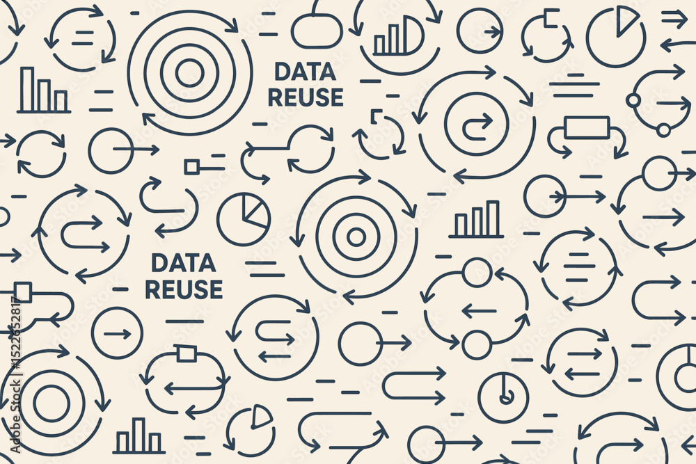 Poster conceptual background design featuring data reuse symbols and graphs to emphasize analytics and sust