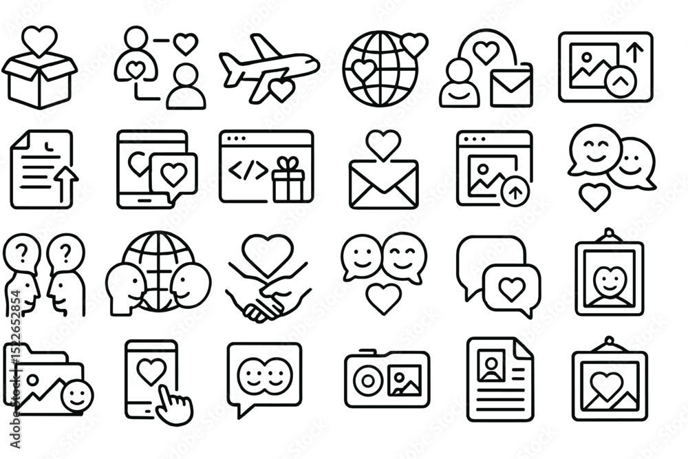 Poster creating connections through technology with love symbols representing communication and relationshi