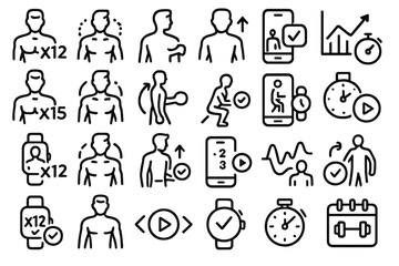 Visual guide illustrating fitness metrics and exercises including strength training, mobility, and time management in workout routines
