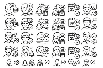 Illustration of various emotions and activities related to AI throughout different seasons and occasions