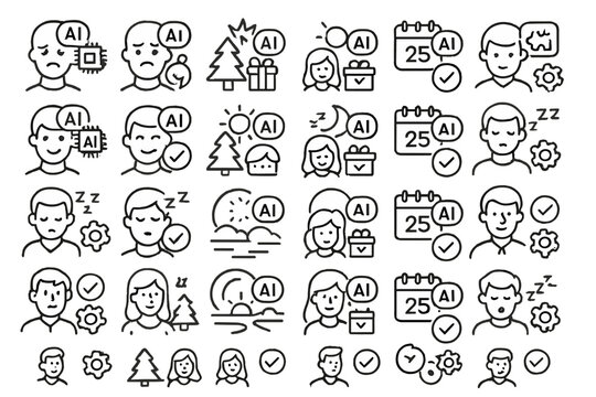 Illustration of various emotions and activities related to AI throughout different seasons and occasions