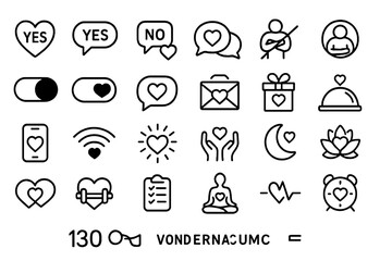 Icons representing love and emotions displayed on a minimalistic background with various symbols illustrating relationships and care