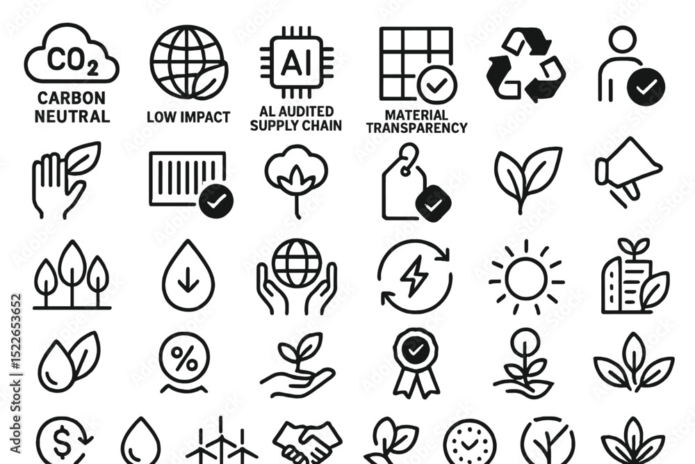 Poster sustainability symbols representing environmentally friendly practices and initiatives for awareness