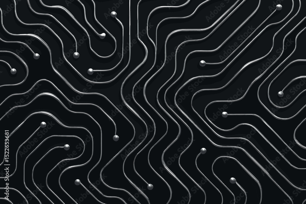 Poster abstract design of silver circuit patterns on a black background showcasing modern technology and in