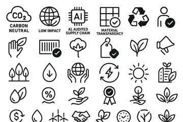 Sustainability symbols representing environmentally friendly practices and initiatives for awareness and action