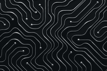 Obraz premium Abstract design of silver circuit patterns on a black background showcasing modern technology and innovation