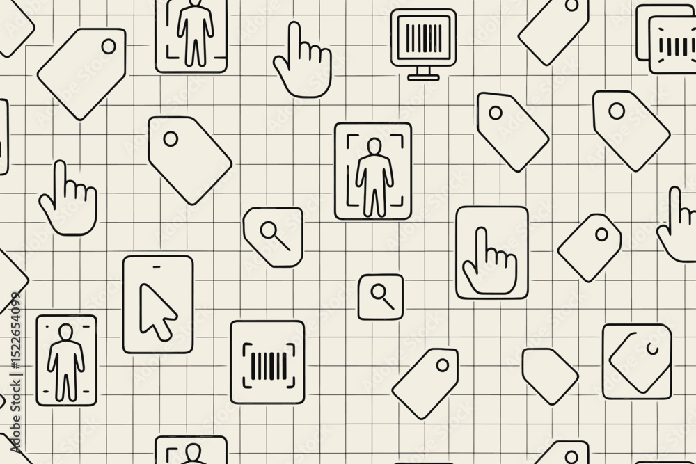 Poster background design featuring hand-drawn icons related to technology and human interaction in a grid p
