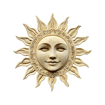 Naklejki Serene Sun Face Carving Ornate Stone Sunburst Wall Decor