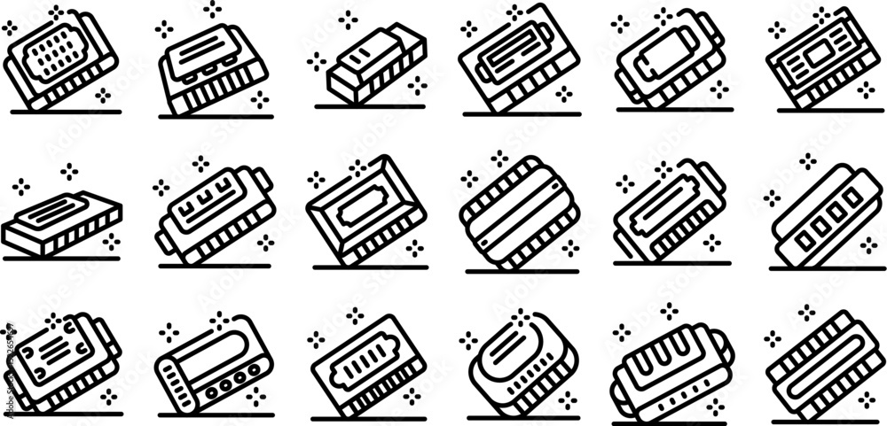 Poster harmonica icons set. different ram modules enhancing computer performance, speeding up processes, an