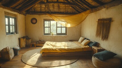 Rustic bedroom with natural light