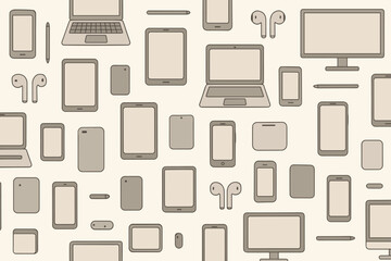 Seamless pattern of tech devices in neutral minimalist style