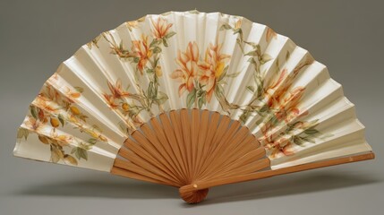 Decorative Hand Fan with Floral Design and Elegant Presentation in Pastel Colors