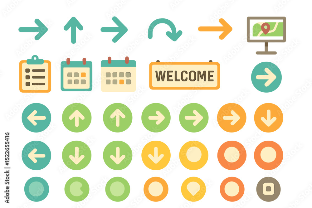 Poster visual representation of navigation symbols and icons used in digital interfaces for user guidance