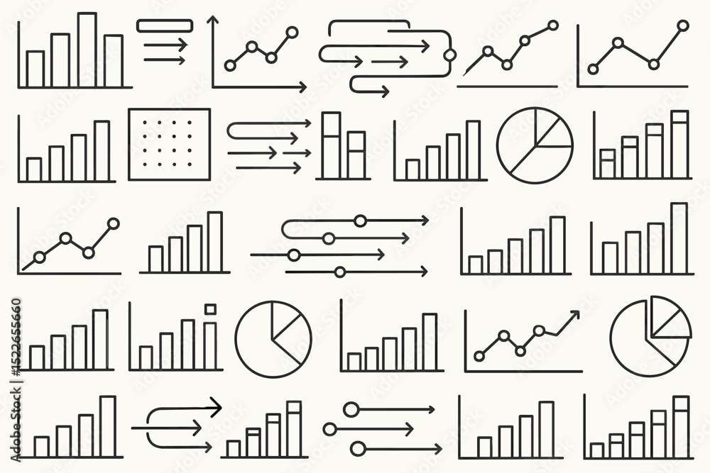Poster data visualization elements showcasing various types of charts and graphs in a clear, minimalist sty