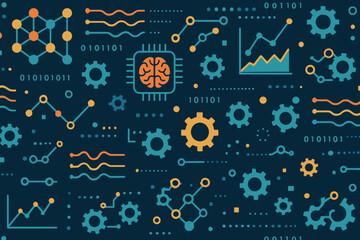 Fototapeta premium Seamless pattern of AI, data science, and machine learning icons