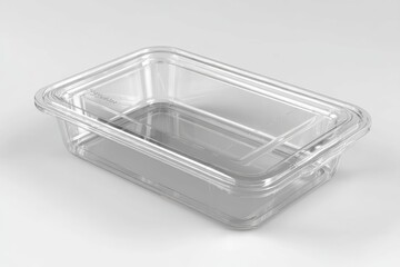 Transparent Plastic Container for Food Storage on a Light Background, Ideal for Takeout, Meal Prep, or Refrigerator Organization with Versatile Use and Convenience