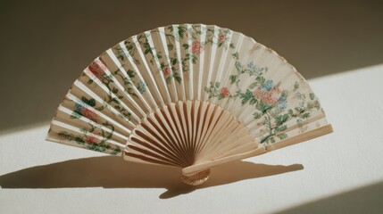 Elegant Handcrafted Floral Paper Fan With Intricate Design and Natural Lighting Effect