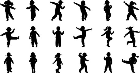 Naklejka premium Children dancing street dance silhouette vector illustration. Hip hop, break dance, juzz funk, rap, freestyle 