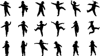 Children dancing street dance silhouette vector illustration. Hip hop, break dance, juzz funk, rap, freestyle
