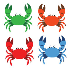 Collection of Four Colorful Crab Illustrations in Flat Design Style