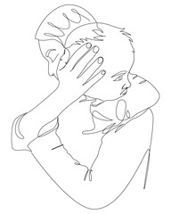 Mother And Son Hugging Each Other. Minimalist One Line Art - Mother's Love