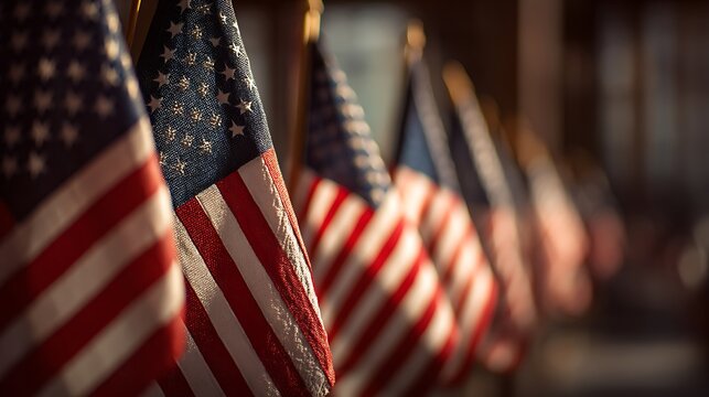 American Flags Displayed Proudly Patriotic Symbols of Freedom and Nationhood - Powered by Adobe