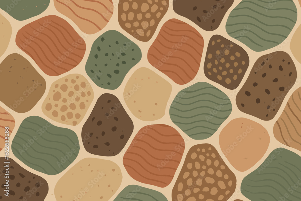 Poster colorful abstract stone pattern design showcasing various shapes and earthy tones for artistic backg