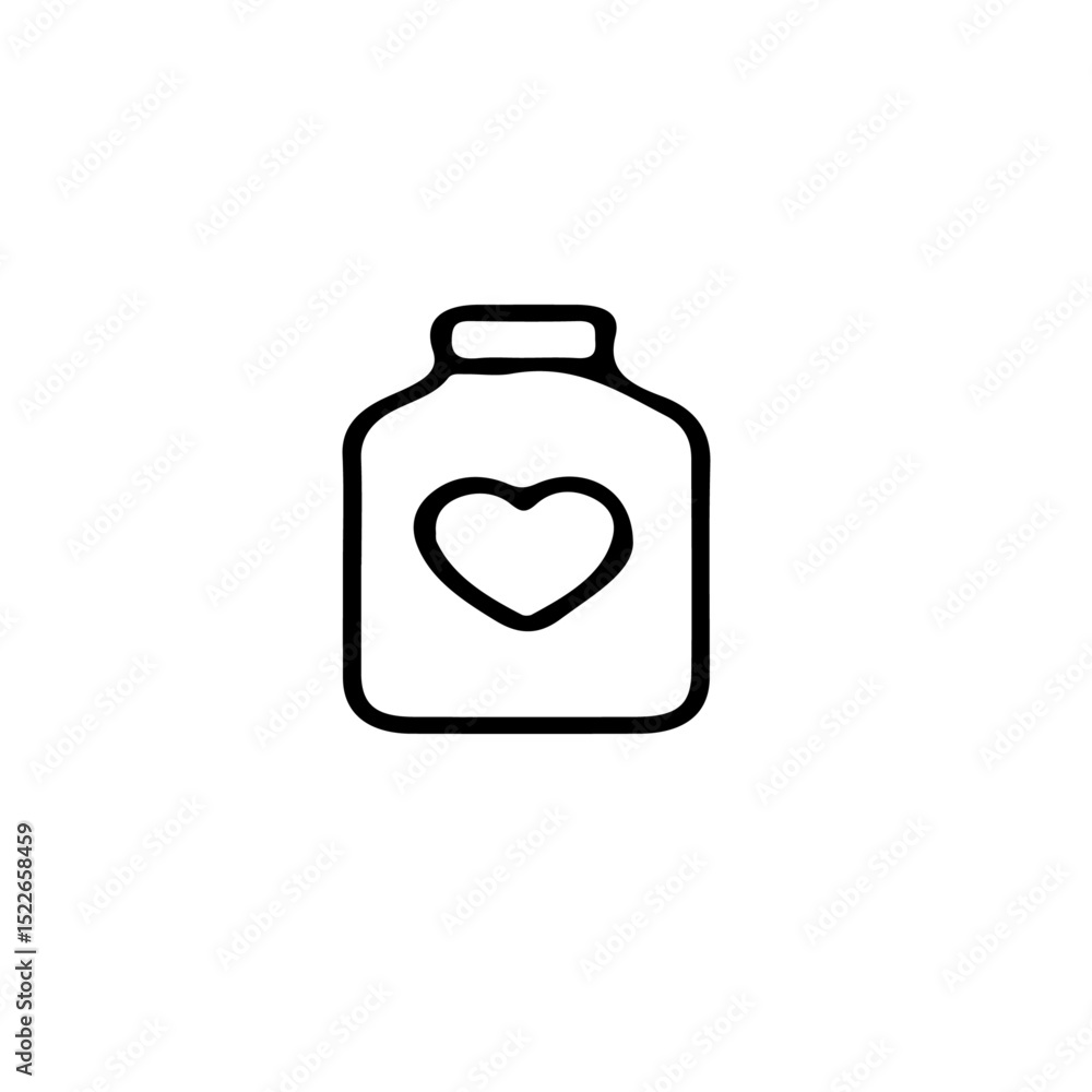 Poster a simple line drawing of a jar with a heart symbol on the front side a simple line drawing of a jar 
