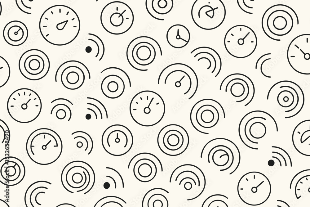 Poster interesting pattern of clock and gauge illustrations on a light background enhancing visual appeal a