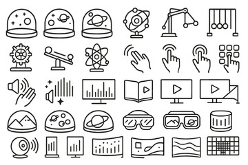 Science exploration tools and symbols representing various fields and activities related to technology and learning