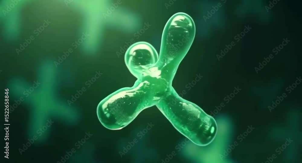 Poster 3d rendered animation of green cross-shaped structures moving against a dark green background