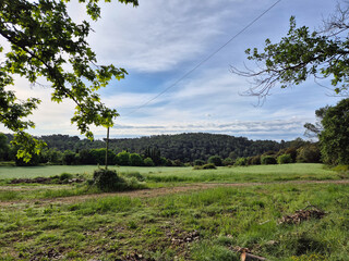 A beautiful landscape view of the countryside near the town of Besalu, Spain.