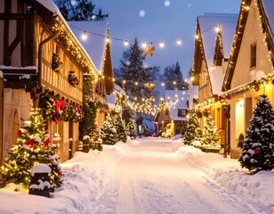 Snowy Christmas Village Street Scene