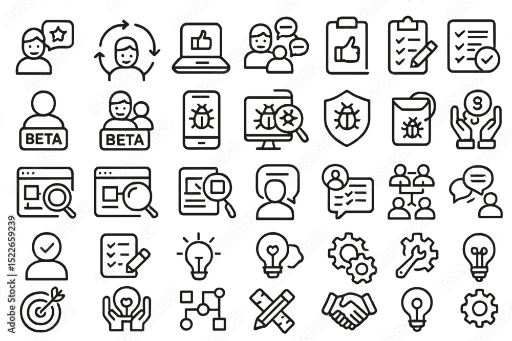 Poster icons representing various digital communication and collaboration tools and concepts in a modern wo