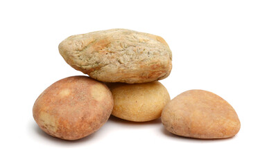 Pebbles with scratches and patterns are isolated on a white background. clipping path