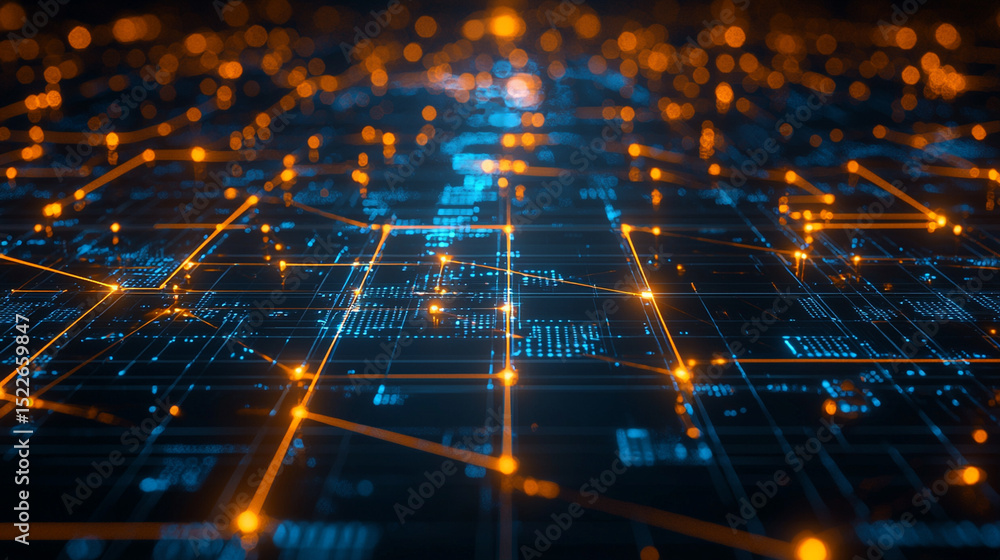 Aufkleber abstract digital technology futuristic network background with glowing lines and dots