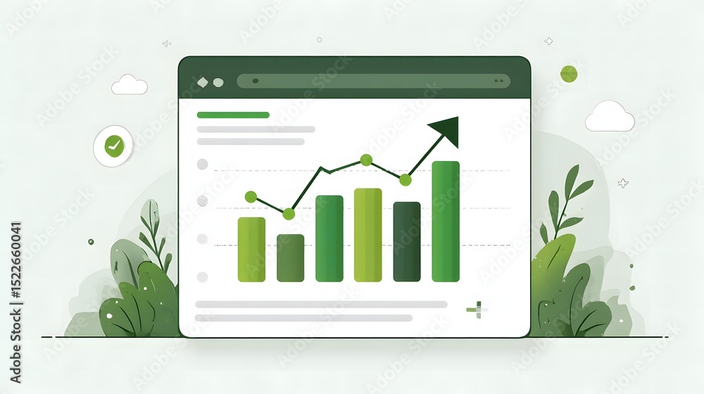 Poster chart illustrating positive growth with a green arrow pointing upward signifying increased website r
