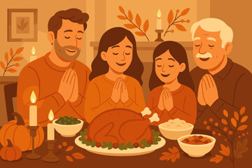 Family gathers around a festive table to give thanks during a joyful autumn celebration