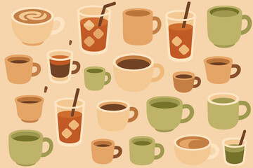 Obraz premium Various cups of coffee displayed in an artistic arrangement showcasing different types and styles of beverages