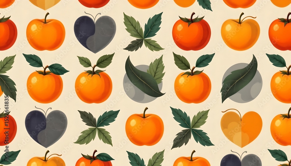 Poster geometric shapes representing persimmons in a pattern.