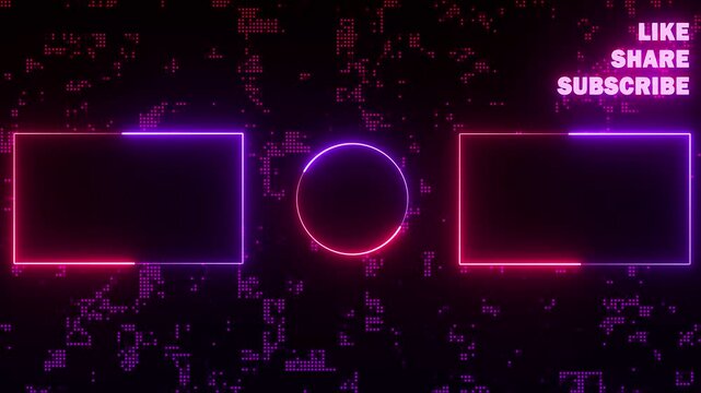 Youtube outro end card with neon pink purple color motion graphic 4k. Neon end screen backgrounds for creators, youtube videos.
