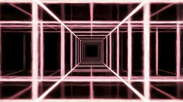 Endless Pink Neon Grid Tunnel Background in Retro Futuristic Digital Loop