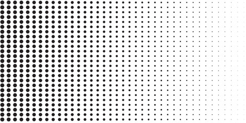 Dotted halftone gradient texture. Vanishing polka dot background. Repeating dots gradation pattern background. Black fading comic pop art overlay backdrop. Eps10