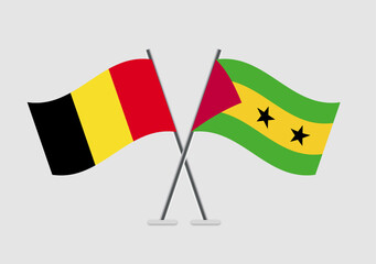Belgium and Sao Tome and Principe vector flags visual with flat pole effect