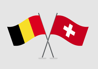 Belgium and Switzerland vector flags with clean flat pole design